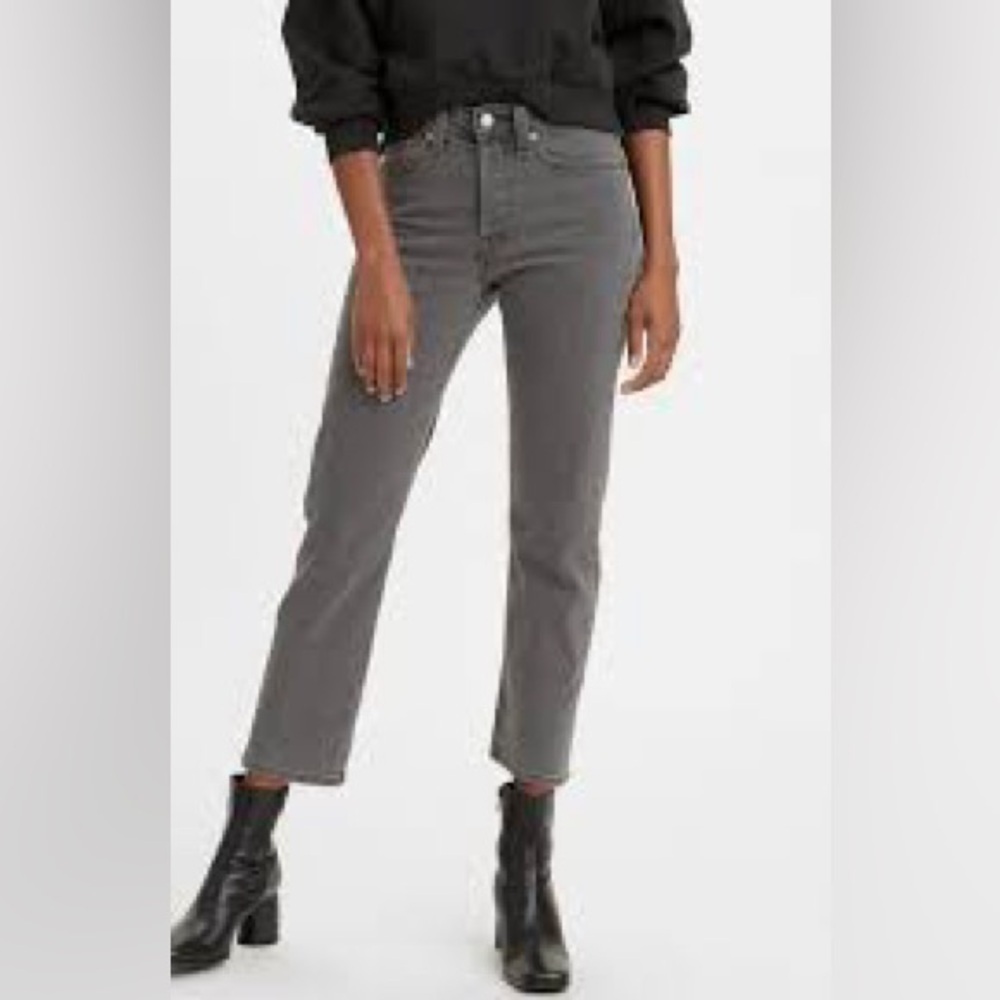 Levi’s Grey Wedgie Straight Premium Denim Jeans Size 28 High Waist Ankle Crop